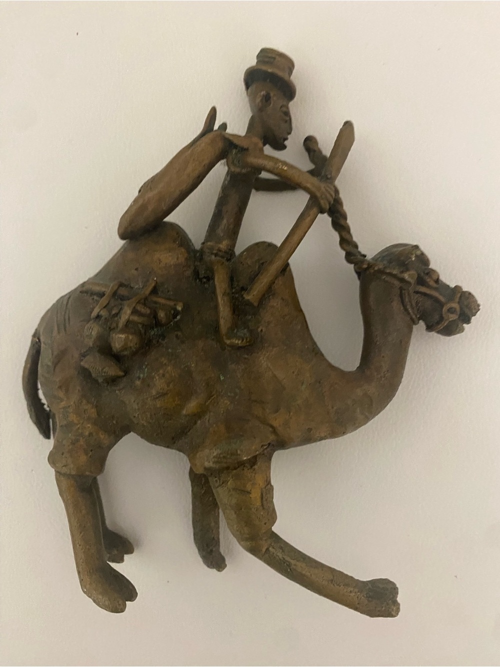 Vintage African Cast Bronze Tuareg Camel Rider Sculpture Handcrafted Tribal 5x5